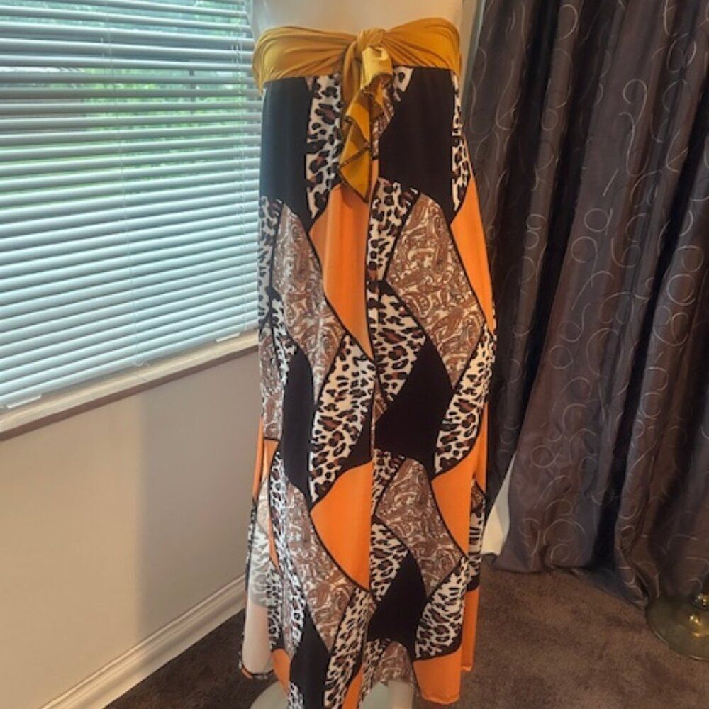 Shein dress multi-color various patterns upcycled to swimsuit cover-up, size S